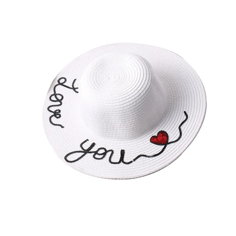 2017 Fashion women summer handmade love you paillette fedora straw sun hat beach hat for kids