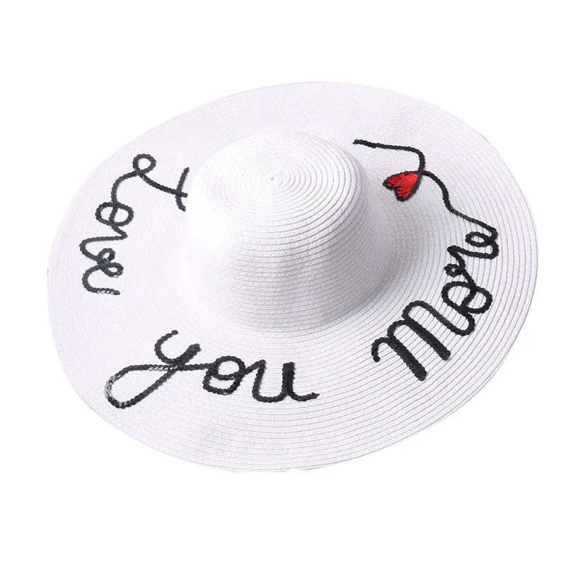 2017 Fashion women summer handmade love you paillette fedora straw sun hat beach hat for kids