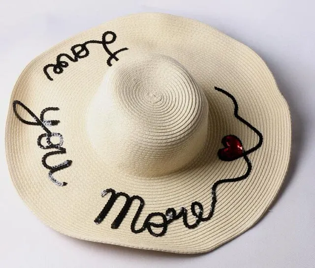 2017 Fashion women summer handmade love you paillette fedora straw sun hat beach hat for kids