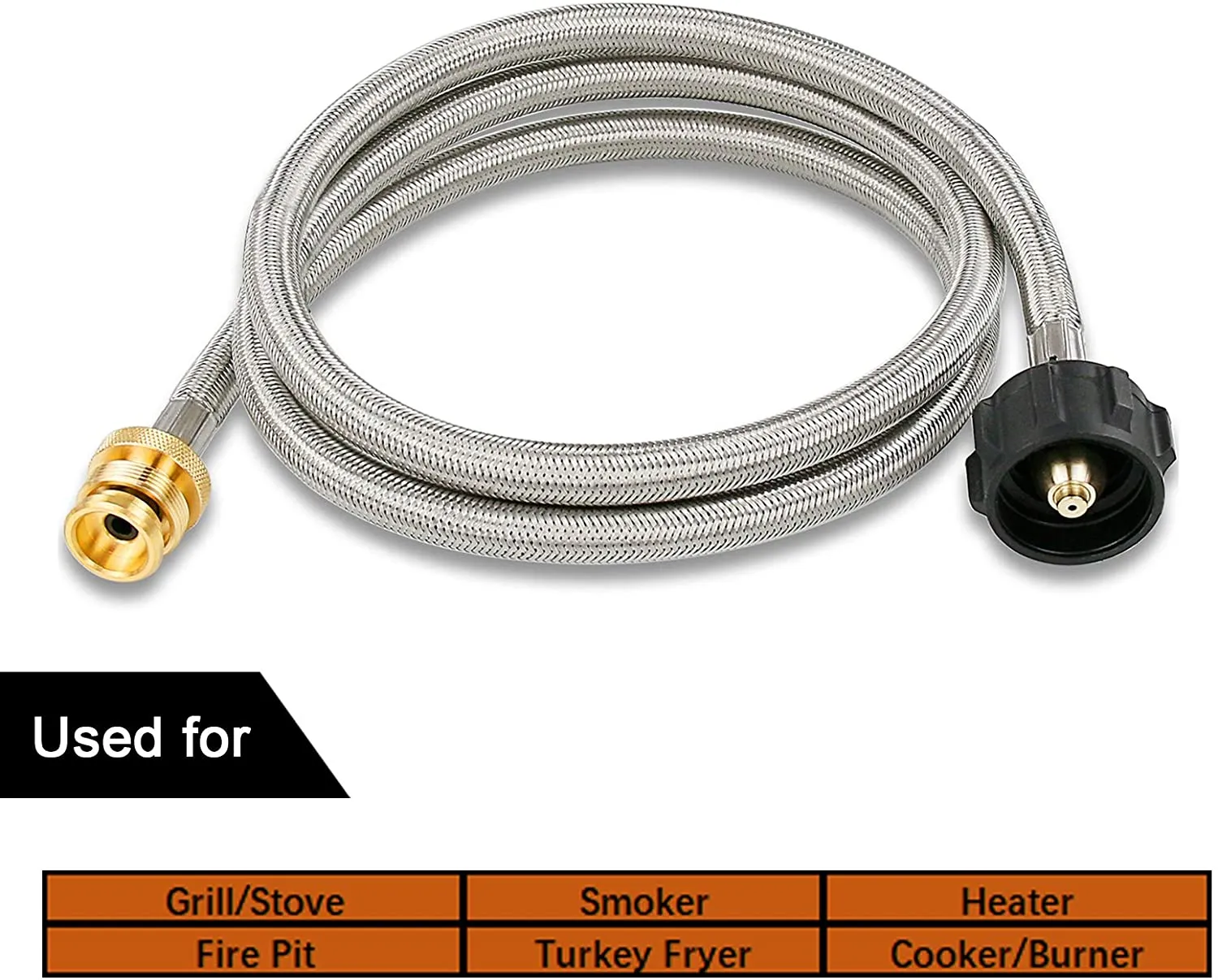 5 Feet SS Braided Propane Adapter Hose Converter for QCC1 / Type1 1lb 20 lb LP Tank, for Weber Q Series and Coleman Stoves