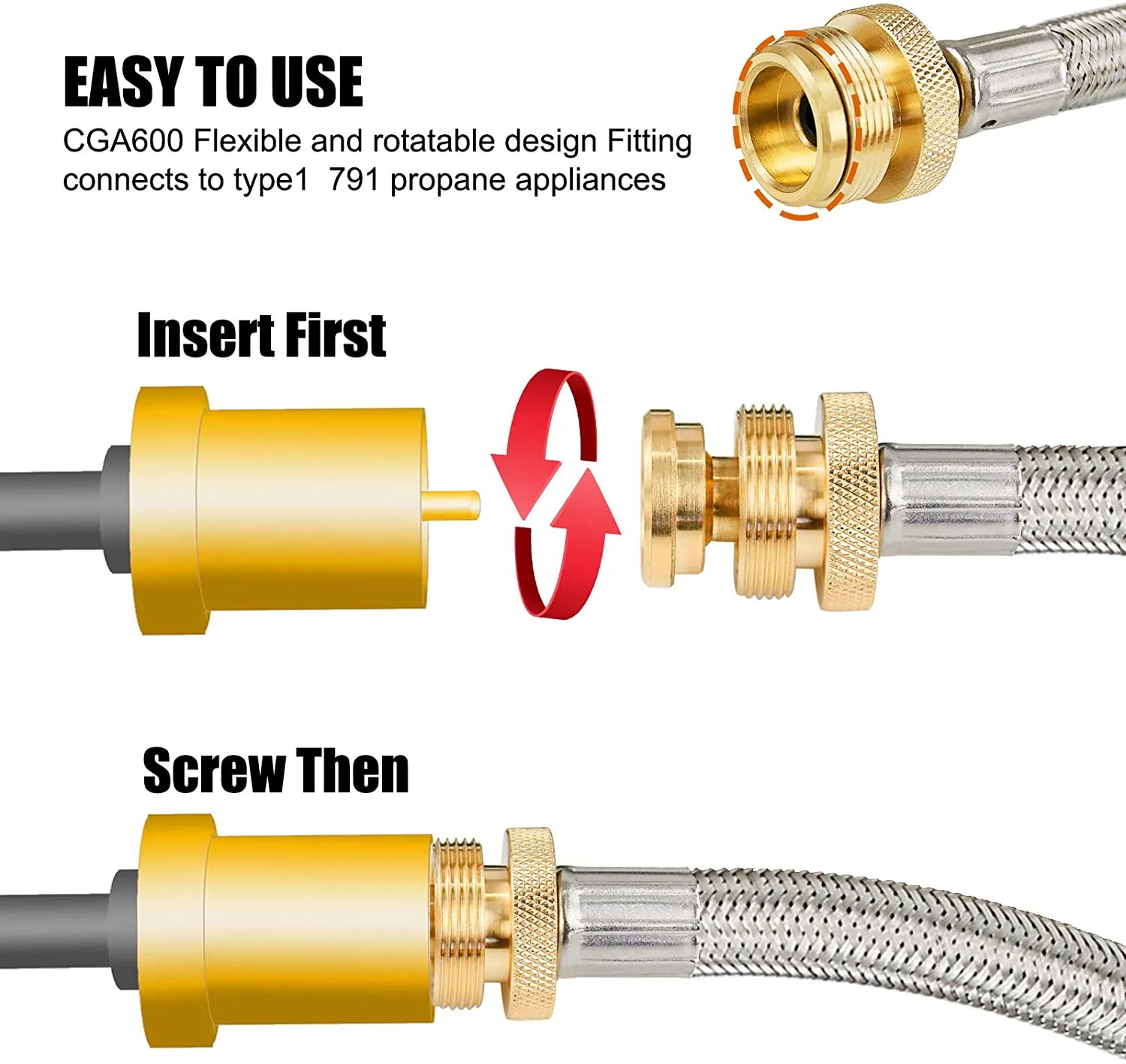 5 Feet SS Braided Propane Adapter Hose Converter for QCC1 / Type1 1lb 20 lb LP Tank, for Weber Q Series and Coleman Stoves