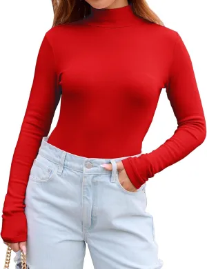 Abardsion Women's Long Sleeve Mock Turtleneck Shirts 2025 Fleece Lined Base Layer Slim Fit Thermal Underwear Tops