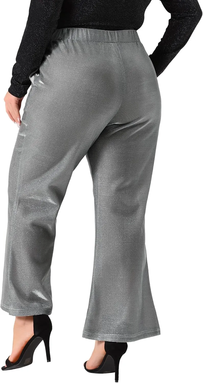 Agnes Orinda Plus Size Metallic Sparkly Pants for Women High Waist Wide Leg Pants Palazzo Trousers Clubwear