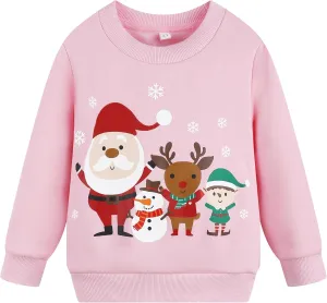 Akyzic Little Girls Sweatshirts Cotton Long Sleeve Crewneck Pullover Toddler Kids Winter Warm Shirt Sweater Tops 2t-8t