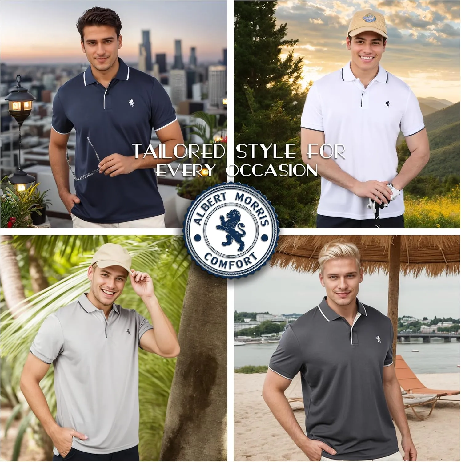 Albert Morris Mens Striped Short Sleeve Polo Shirts 4 Pack
