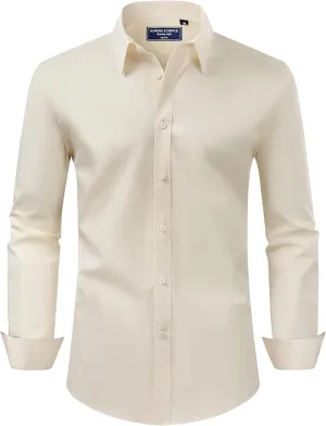 Alimens & Gentle Men's Dress Shirt Regular Fit Stretch Stain Shield Long Sleeve Solid Business Wedding Button Down Shirts
