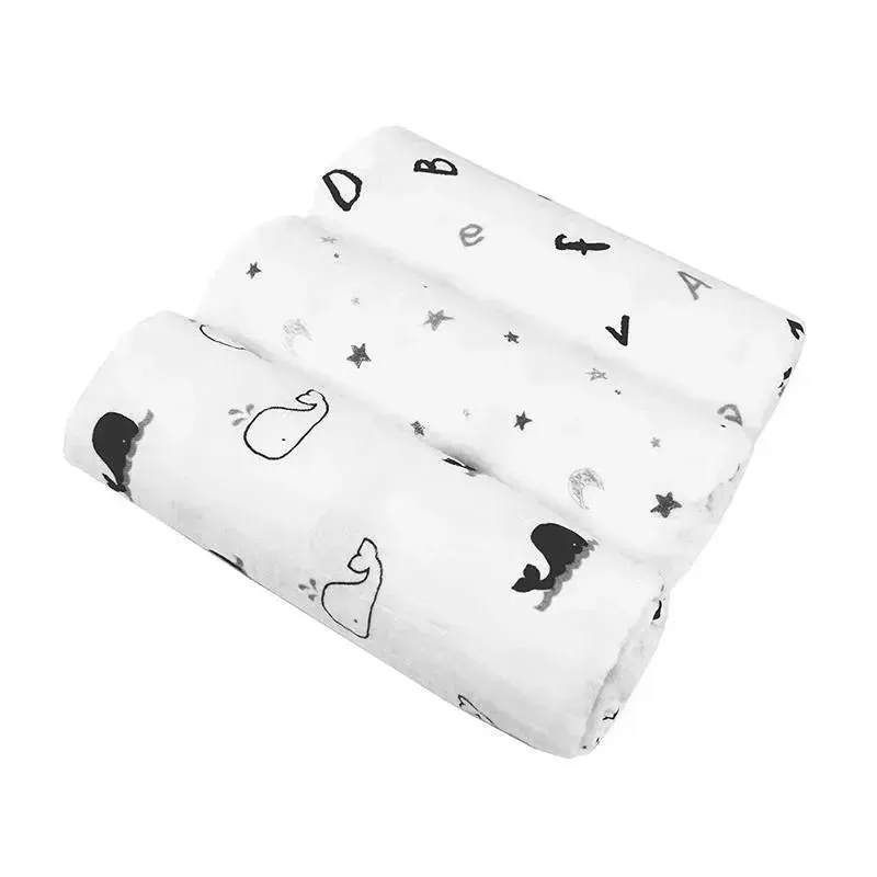 American Baby Company Muslin Swaddle Blankets 3-Pack, Black and Grey