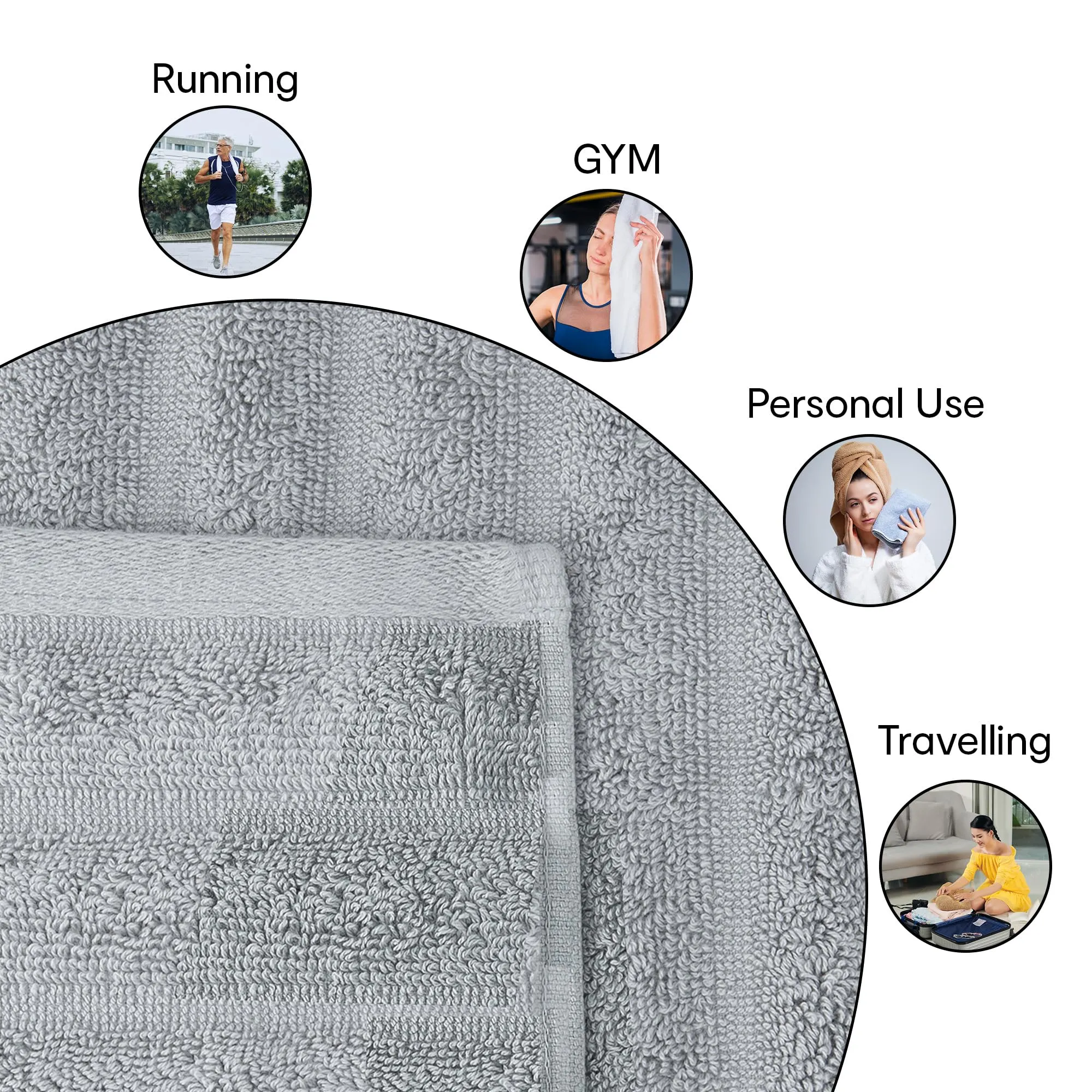 Anko Australia 100% Cotton 700 GSM Ribbed Hand Towel | Set of 2 | Super-Soft, Absorbent, Quick-Drying | Grey Towel for Men, Women & Kids | 60x40 cm |Travel, Gym, Spa Towel