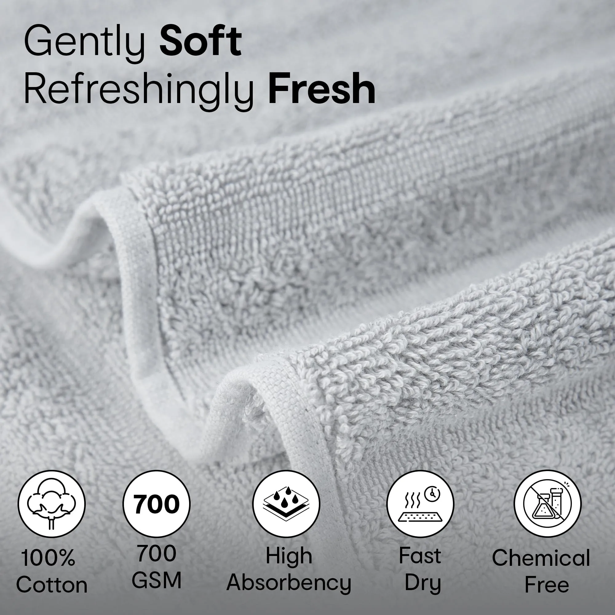 Anko Australia 100% Cotton 700 GSM Ribbed Hand Towel | Set of 2 | Super-Soft, Absorbent, Quick-Drying | Grey Towel for Men, Women & Kids | 60x40 cm |Travel, Gym, Spa Towel