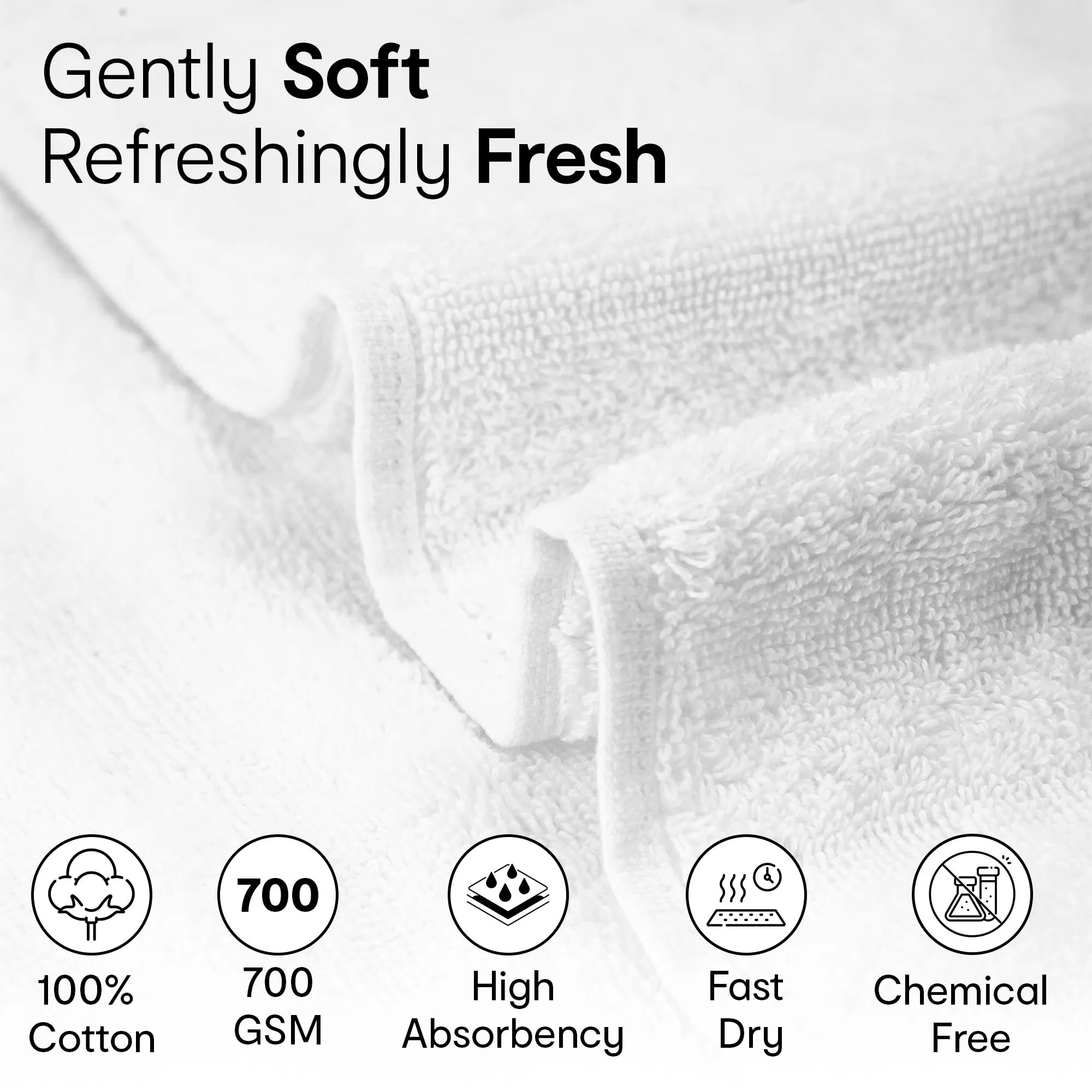 Anko Australia 100% Cotton 700 GSM Ribbed Hand Towel | Set of 2 | Super-Soft, Absorbent, Quick-Drying | White Towel for Men, Women & Kids | 60x40 cm |Travel, Gym, Spa Towel