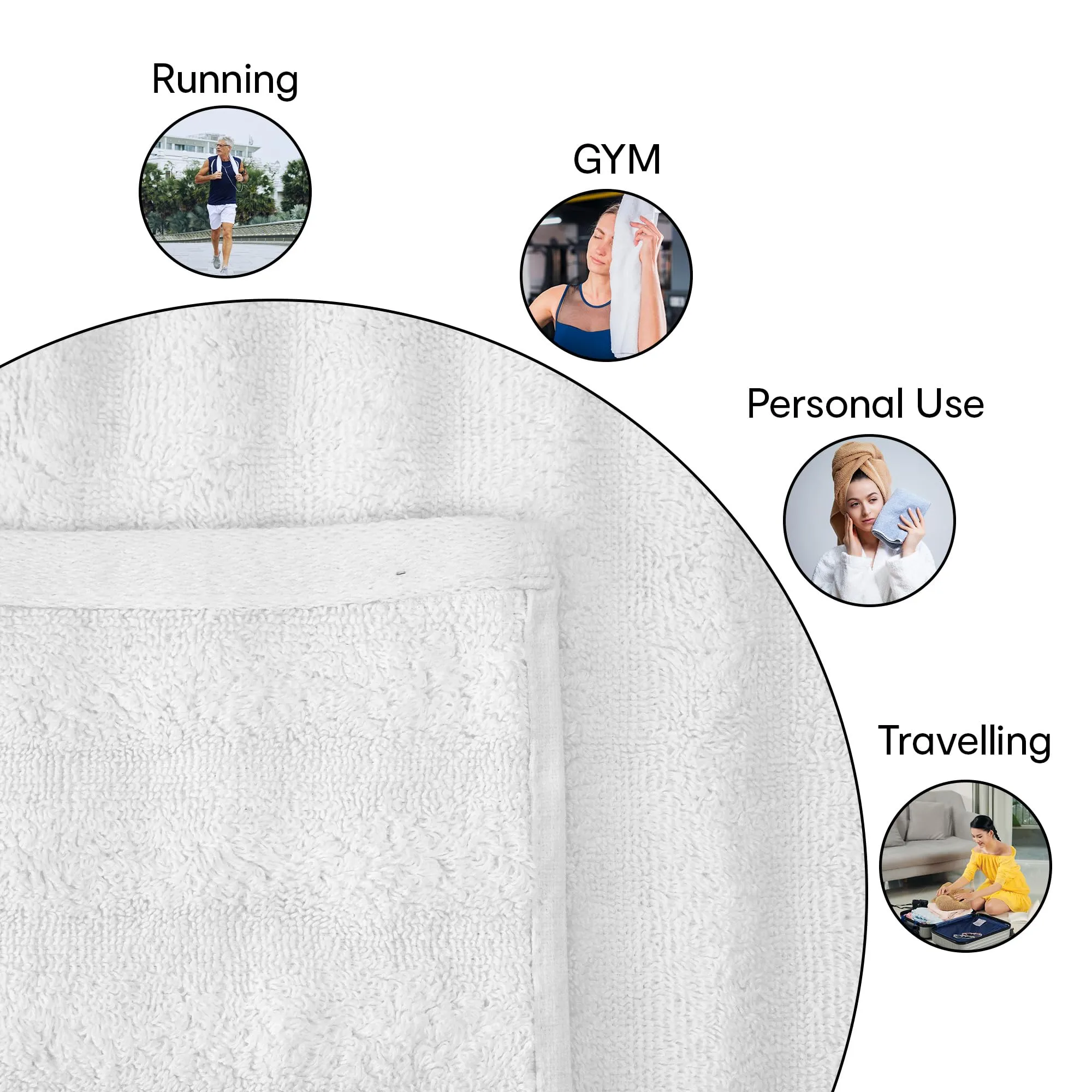 Anko Australia 100% Cotton 700 GSM Ribbed Hand Towel | Set of 2 | Super-Soft, Absorbent, Quick-Drying | White Towel for Men, Women & Kids | 60x40 cm |Travel, Gym, Spa Towel
