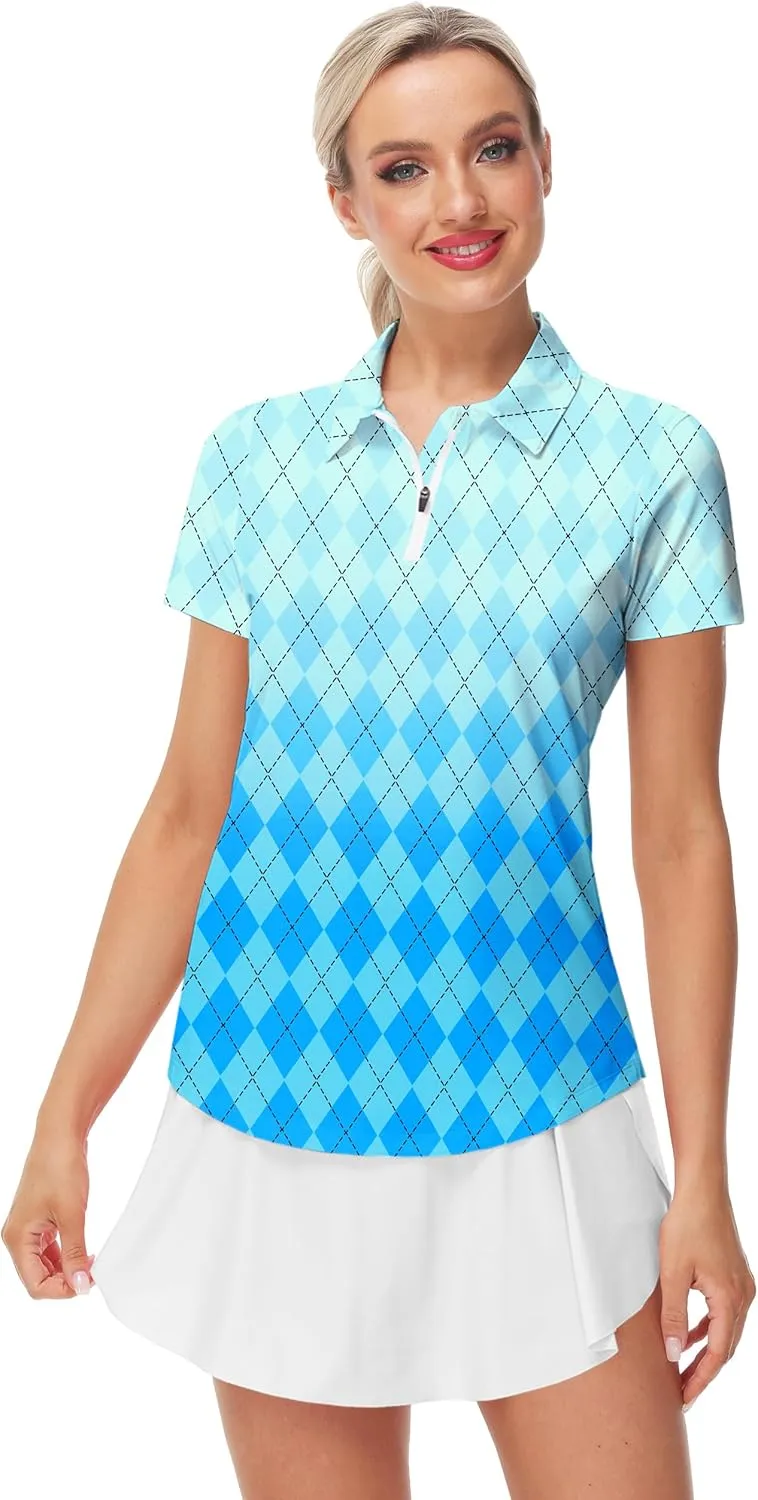 AOBUTE Women's Short Sleeve Golf Shirts Gradient 1/4 Zip Tennis Shirt