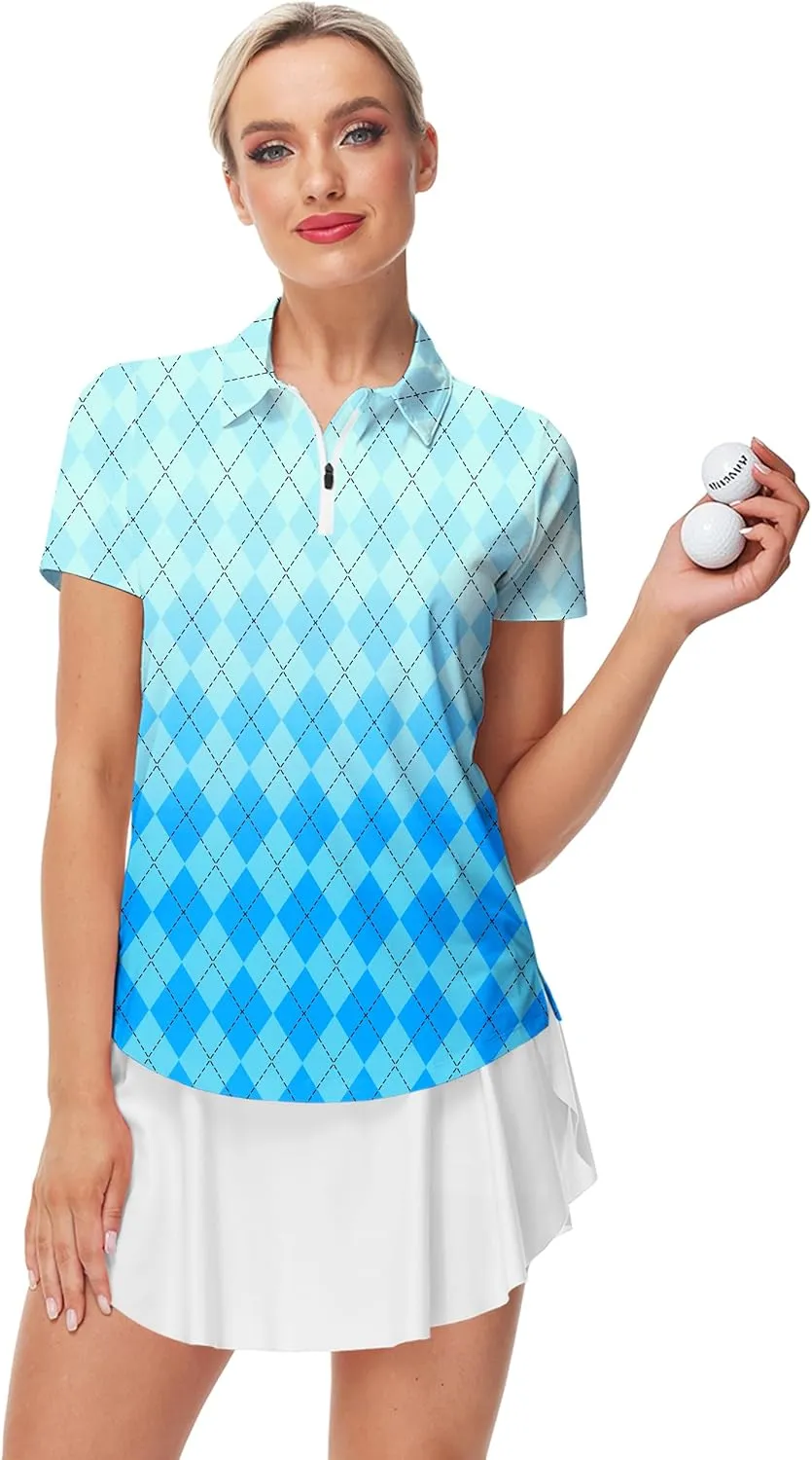 AOBUTE Women's Short Sleeve Golf Shirts Gradient 1/4 Zip Tennis Shirt