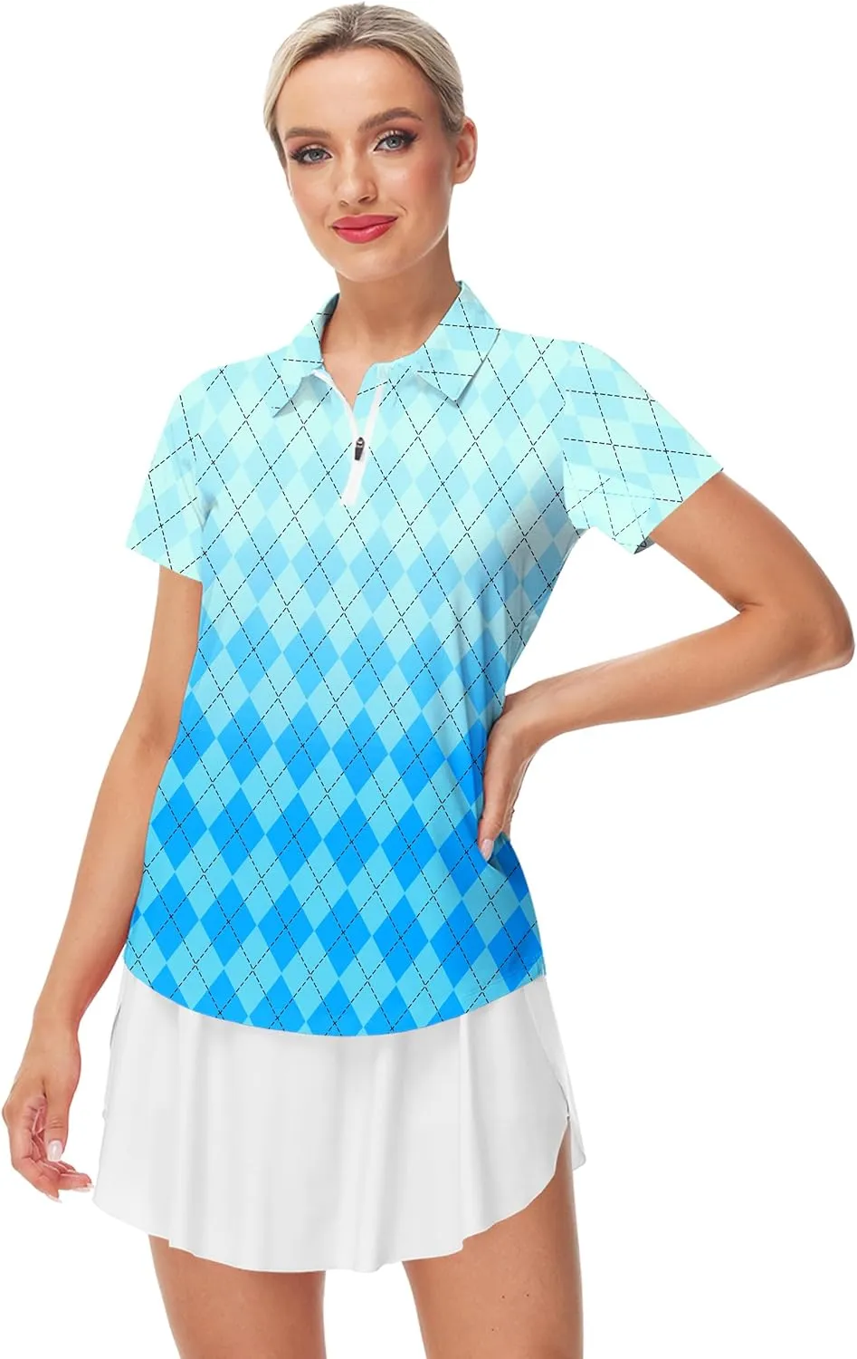 AOBUTE Women's Short Sleeve Golf Shirts Gradient 1/4 Zip Tennis Shirt