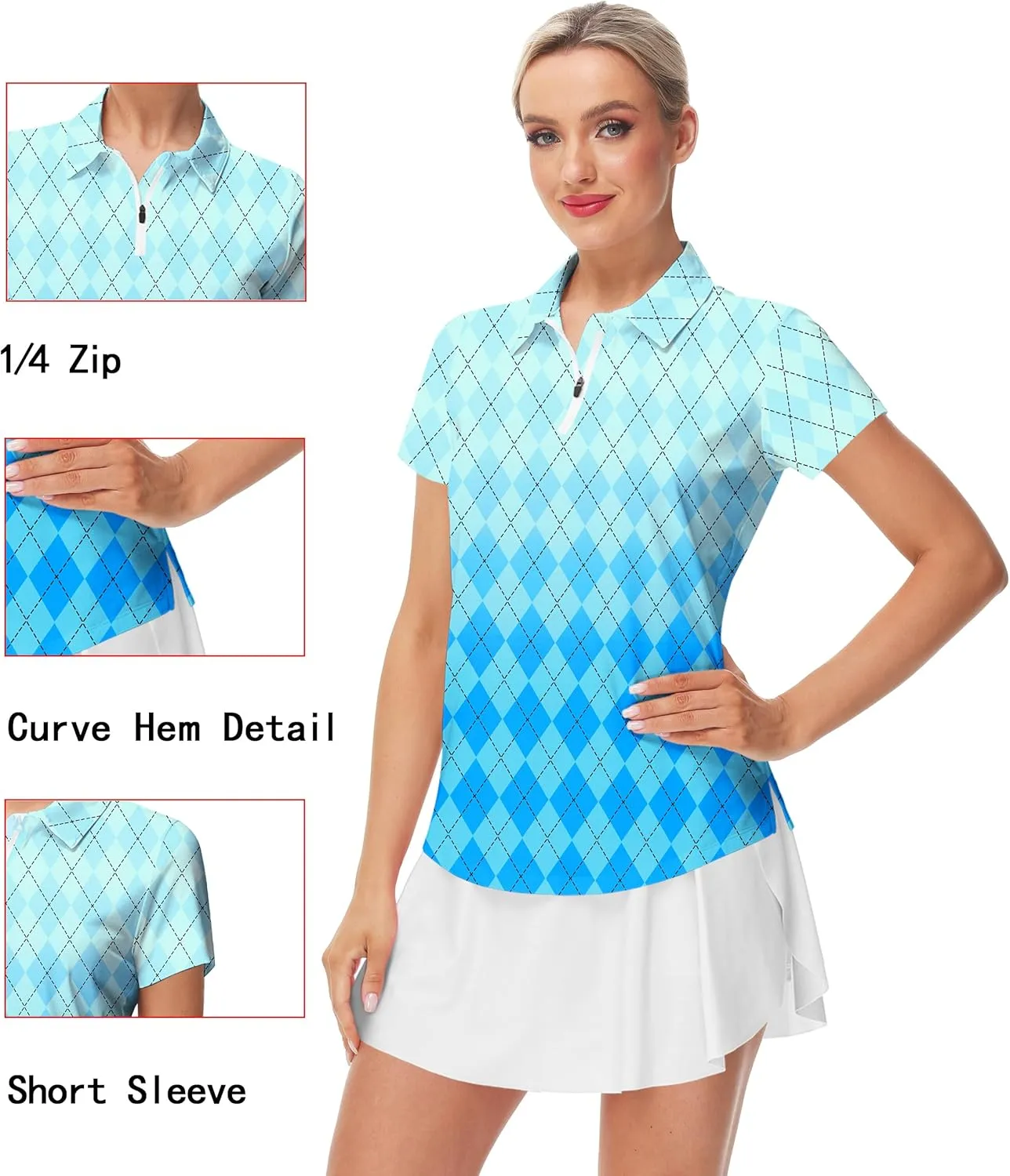 AOBUTE Women's Short Sleeve Golf Shirts Gradient 1/4 Zip Tennis Shirt