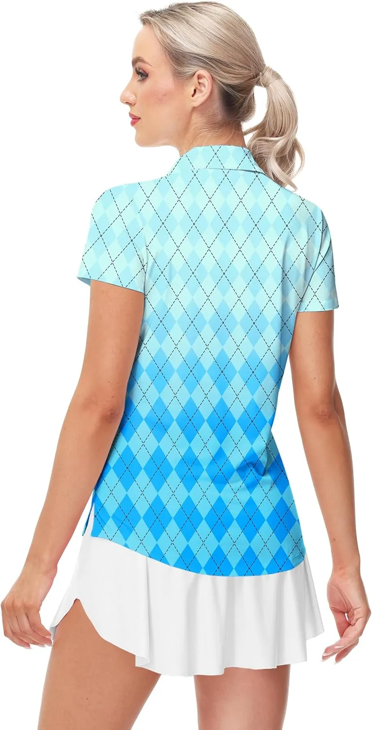 AOBUTE Women's Short Sleeve Golf Shirts Gradient 1/4 Zip Tennis Shirt