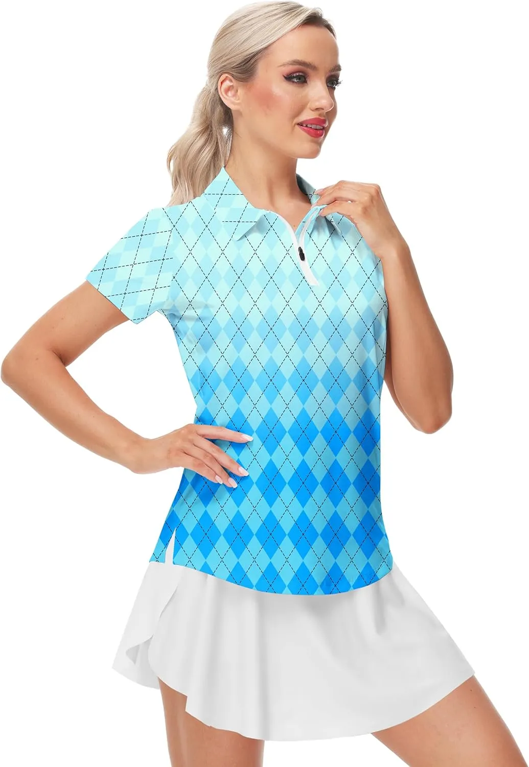 AOBUTE Women's Short Sleeve Golf Shirts Gradient 1/4 Zip Tennis Shirt
