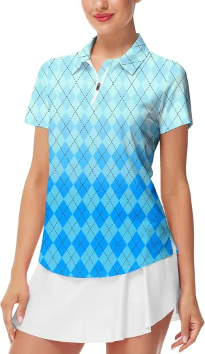 AOBUTE Women's Short Sleeve Golf Shirts Gradient 1/4 Zip Tennis Shirt