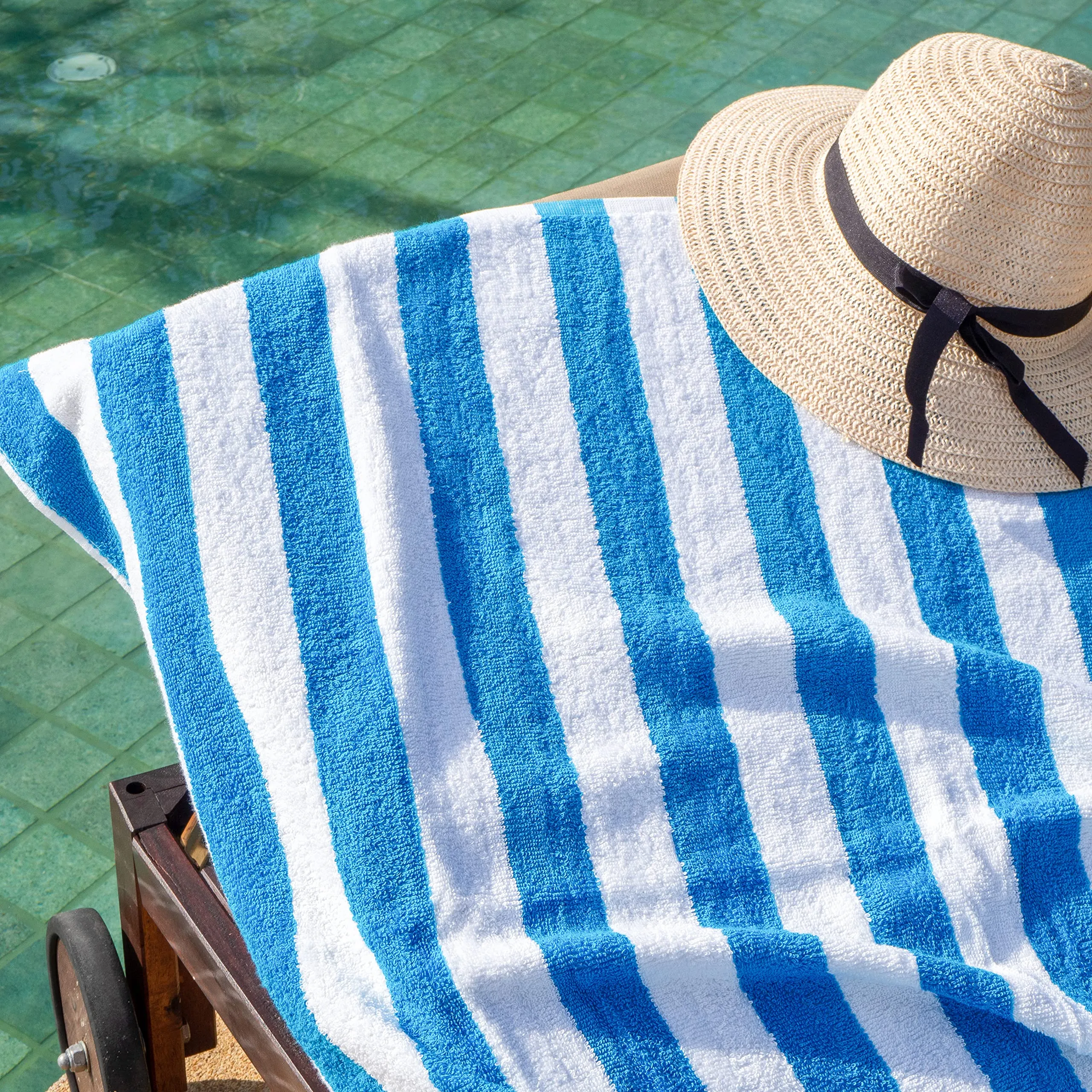 Arkwright California Cabana Stripe Beach Towel Bulk - Case of 24 - Large Soft Quick Dry Cotton Terry Towels Set for Pool, Swim, and Hot Tub, Oversized 30 x 70 in, Blue