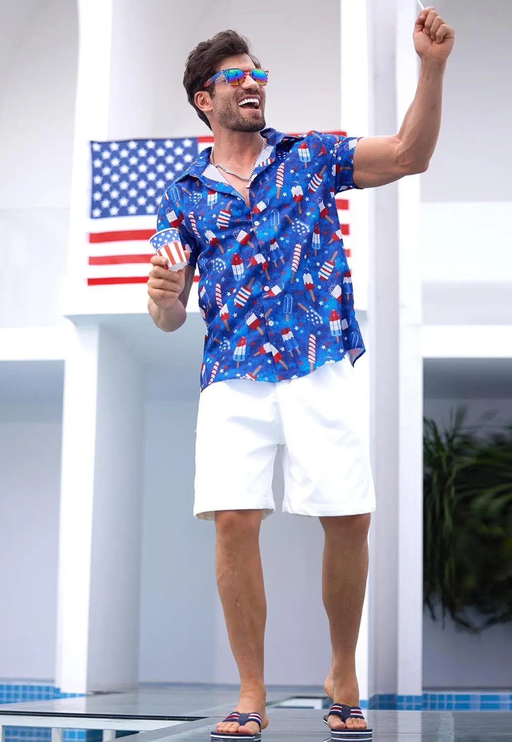 Arvilhill Men American Flag Button Shirt 4th of July Short Sleeve Shirts (S-3XL)