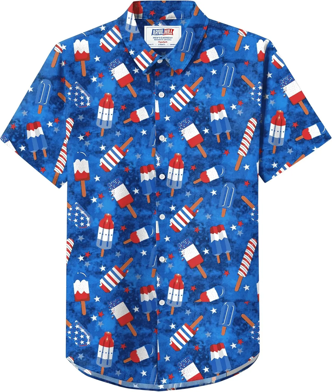 Arvilhill Men American Flag Button Shirt 4th of July Short Sleeve Shirts (S-3XL)