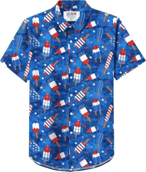 Arvilhill Men American Flag Button Shirt 4th of July Short Sleeve Shirts (S-3XL)