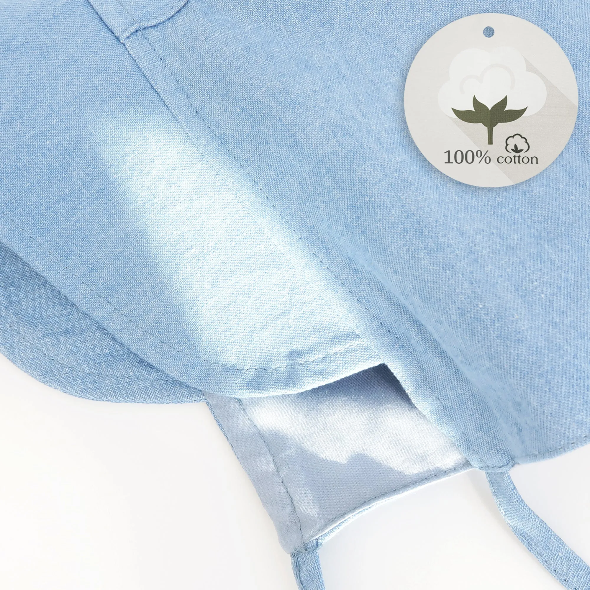 Baby Denim Plaid Brimmed Bonnet Hat  | Light Denim
