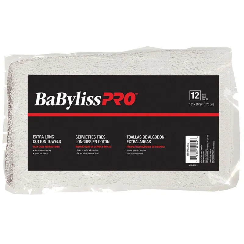 BabylissPro Cotton Towels Grey Stripe (12 Pack)