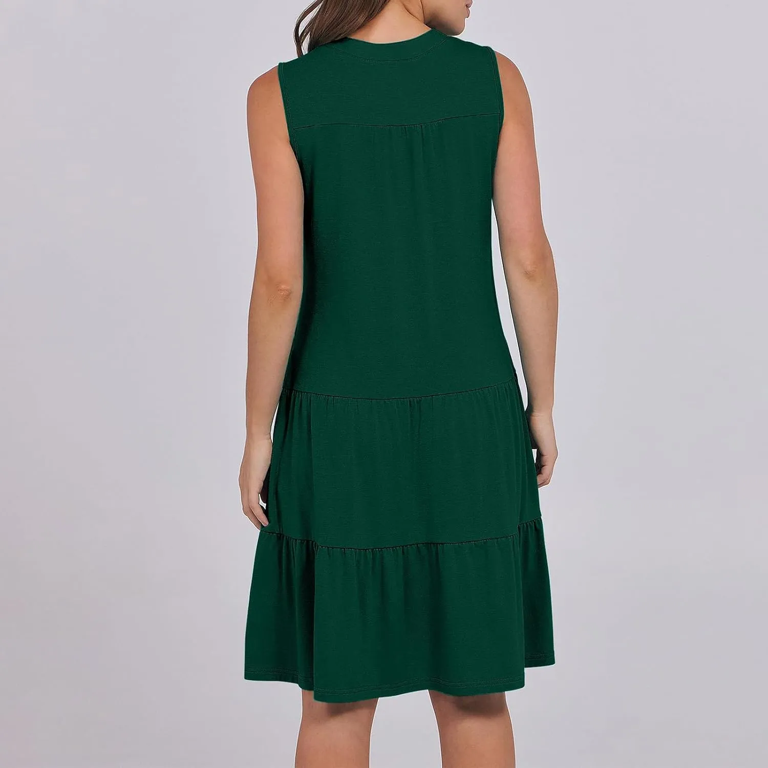 Beach Dresses for Women 2025 Vacation Sleeveless V Neck Flowy Mini Dress Fashion Ruffle Summer Sundress with Pockets