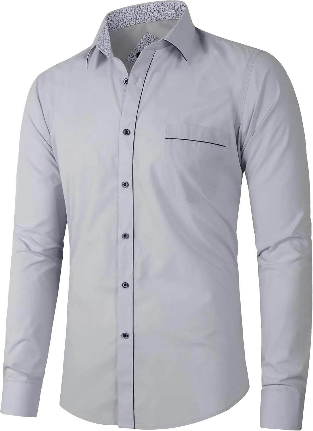 Beninos Men's Casual Long Sleeve Stretch Dress Shirt Wrinkle-Free Slim Fit Button Down Shirts