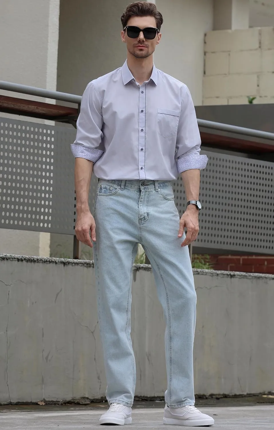 Beninos Men's Casual Long Sleeve Stretch Dress Shirt Wrinkle-Free Slim Fit Button Down Shirts