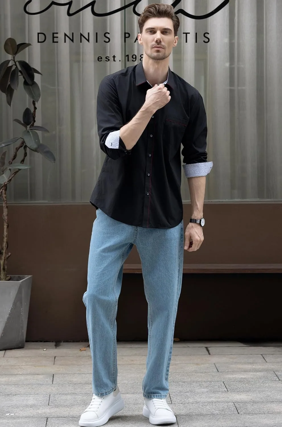 Beninos Men's Casual Long Sleeve Stretch Dress Shirt Wrinkle-Free Slim Fit Button Down Shirts