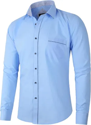 Beninos Men's Casual Long Sleeve Stretch Dress Shirt Wrinkle-Free Slim Fit Button Down Shirts