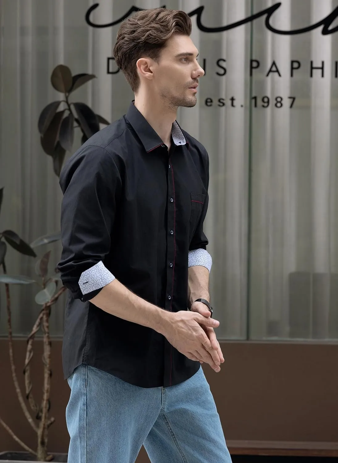 Beninos Men's Casual Long Sleeve Stretch Dress Shirt Wrinkle-Free Slim Fit Button Down Shirts