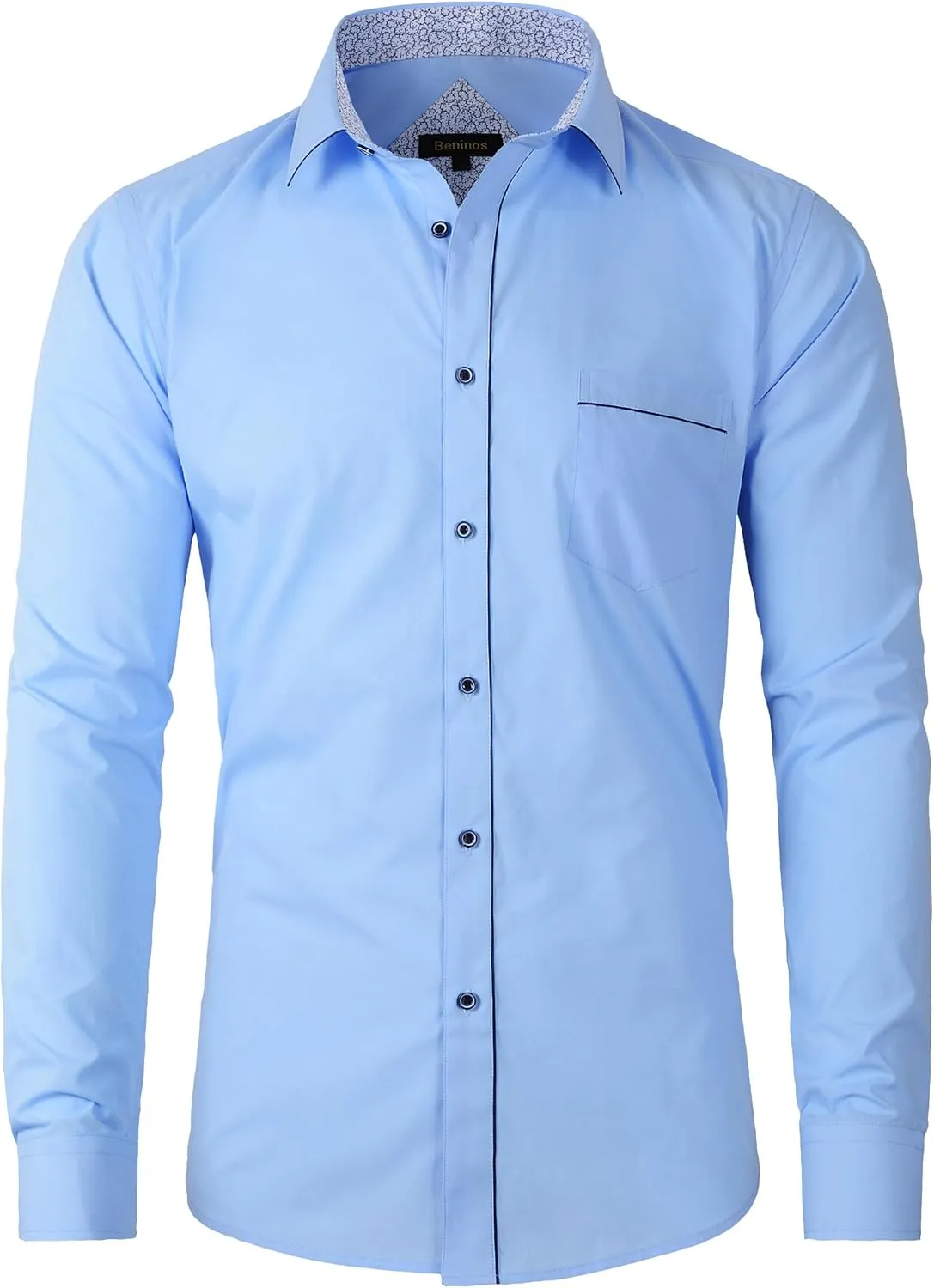 Beninos Men's Casual Long Sleeve Stretch Dress Shirt Wrinkle-Free Slim Fit Button Down Shirts