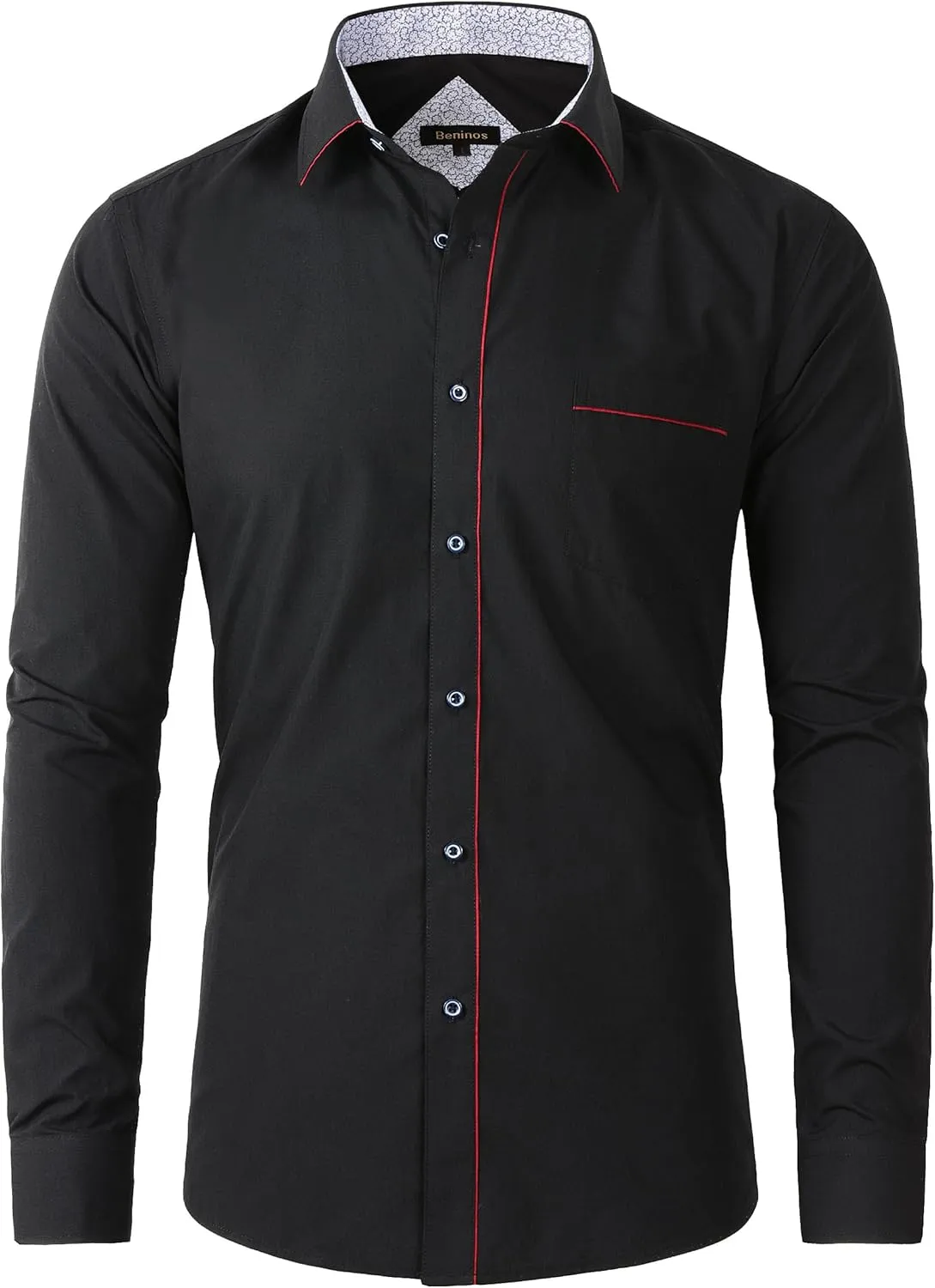 Beninos Men's Casual Long Sleeve Stretch Dress Shirt Wrinkle-Free Slim Fit Button Down Shirts