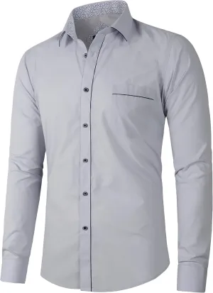 Beninos Men's Casual Long Sleeve Stretch Dress Shirt Wrinkle-Free Slim Fit Button Down Shirts