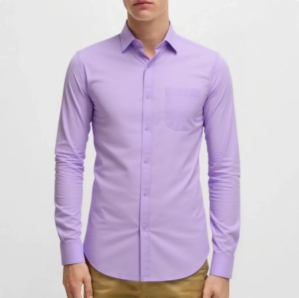 Beninos Mens Slim Fit Solid Point Collar Button Down Dress Shirt