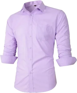 Beninos Mens Slim Fit Solid Point Collar Button Down Dress Shirt