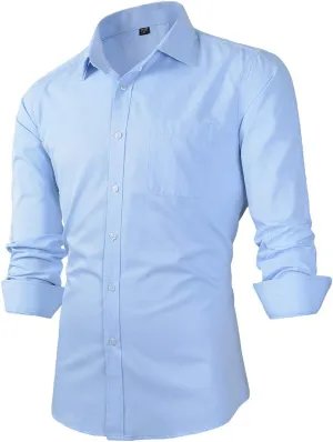 Beninos Mens Slim Fit Solid Point Collar Button Down Dress Shirt