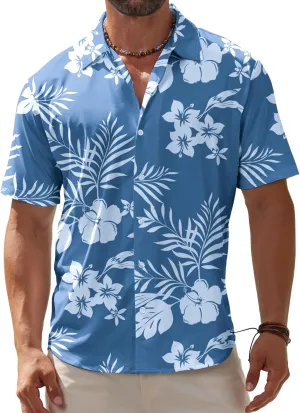 BOJIN Men's Hawaiian Wrinkle Free Short Sleeve Button Down Tropical Floral Beach Vacation Shirt