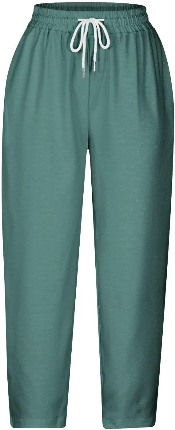 Capri Pants for Women Dressy Casual Elastic High Waisted Cropped Harem Pant Loose Lightweight Beach Capris Trousers
