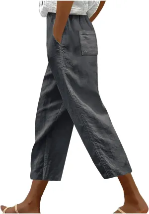 Capri Pants for Women Dressy Casual Elastic High Waisted Cropped Harem Pant Loose Lightweight Beach Capris Trousers
