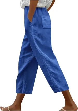 Capri Pants for Women Dressy Casual Elastic High Waisted Cropped Harem Pant Loose Lightweight Beach Capris Trousers