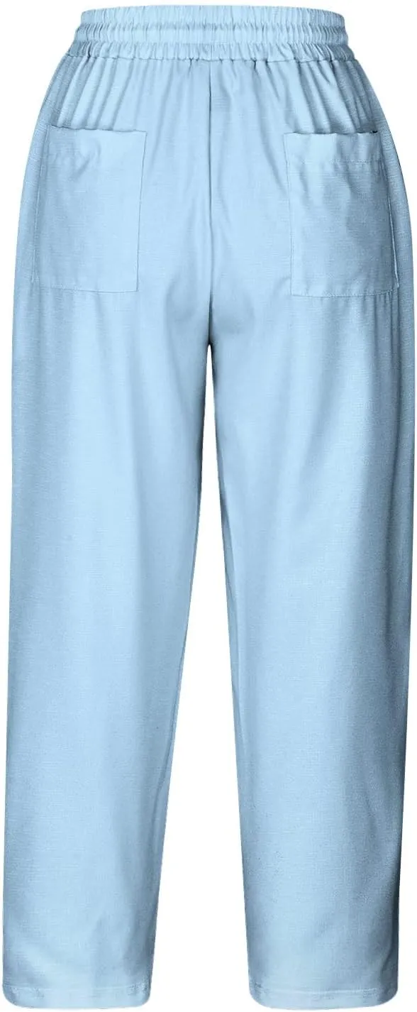 Capri Pants for Women Dressy Casual Elastic High Waisted Cropped Harem Pant Loose Lightweight Beach Capris Trousers