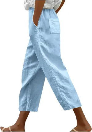 Capri Pants for Women Dressy Casual Elastic High Waisted Cropped Harem Pant Loose Lightweight Beach Capris Trousers
