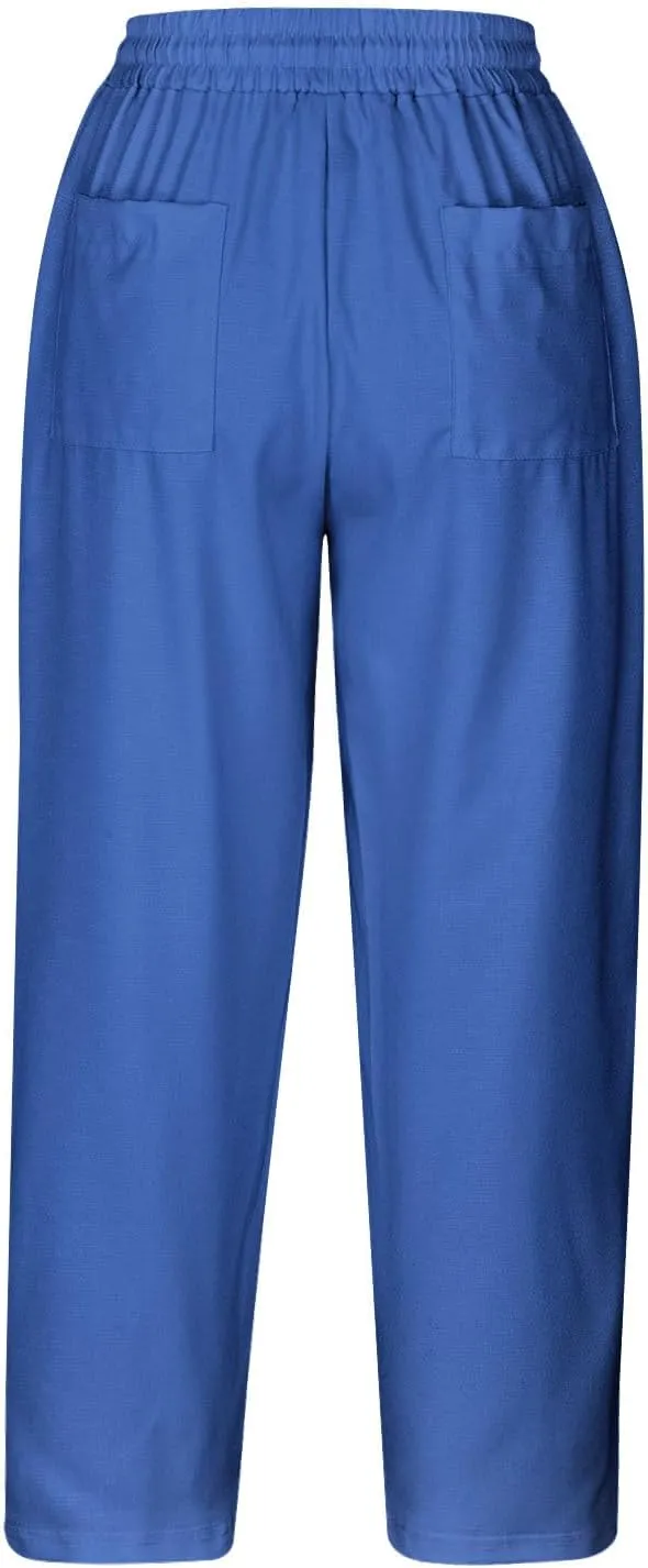 Capri Pants for Women Dressy Casual Elastic High Waisted Cropped Harem Pant Loose Lightweight Beach Capris Trousers