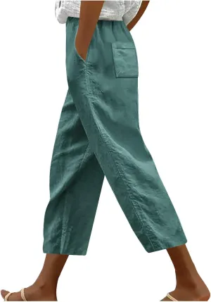 Capri Pants for Women Dressy Casual Elastic High Waisted Cropped Harem Pant Loose Lightweight Beach Capris Trousers