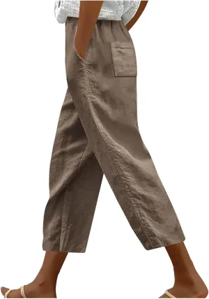 Capri Pants for Women Dressy Casual Elastic High Waisted Cropped Harem Pant Loose Lightweight Beach Capris Trousers
