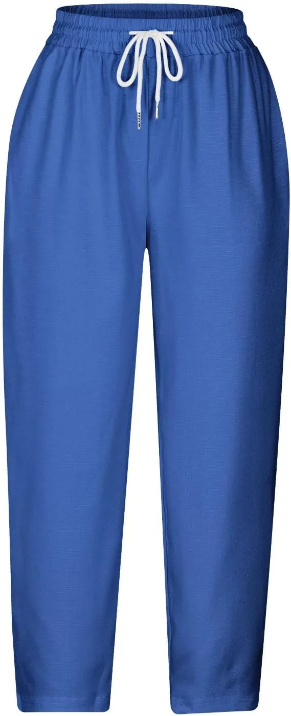 Capri Pants for Women Dressy Casual Elastic High Waisted Cropped Harem Pant Loose Lightweight Beach Capris Trousers